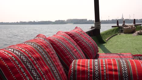 close up view of pillows on the boat while cruising in the sea in united arab emirate