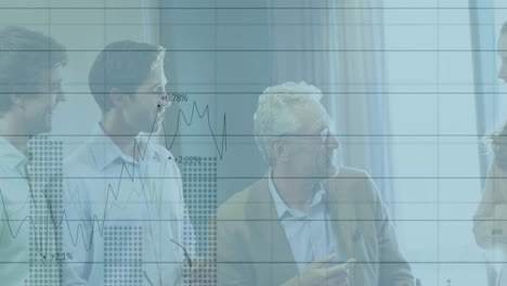 the businessman and his coworkers are discussing in a meeting in the office the animation of the sto