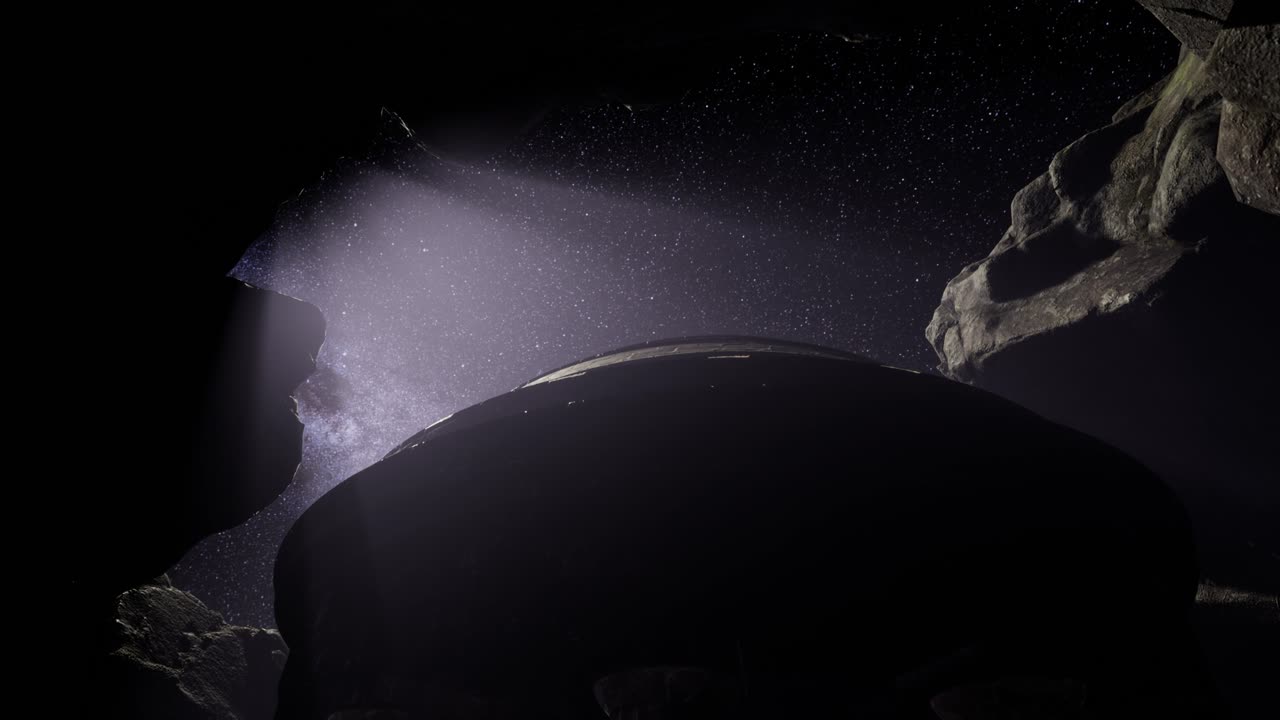 4k 하이퍼 ⁇ 스 천체사진은 모래석 협곡 벽을 가로지르는 별의 흔적을 보여줍니다.