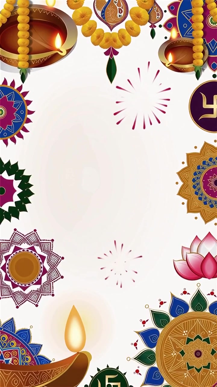 Sfondo Diwali con Diyas luminosi, Rangoli e fiori di loto