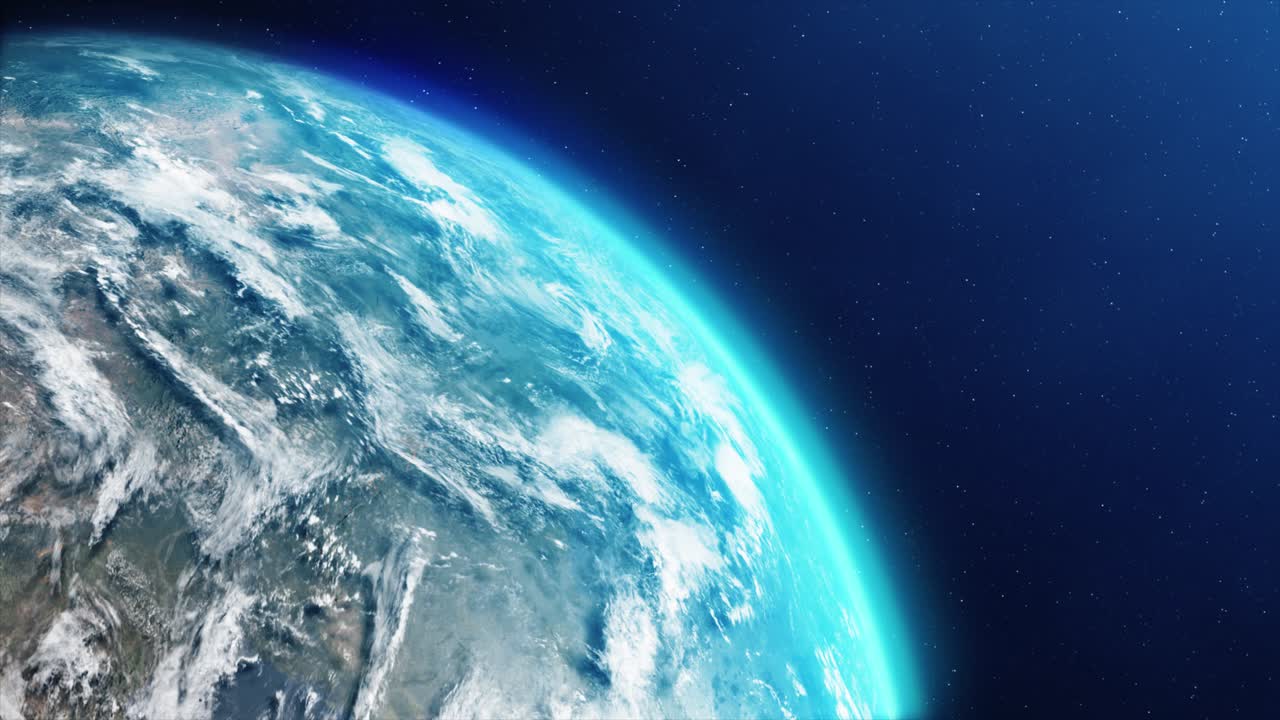 Earth rotating on axis in space with stars and cloud day and night rotation seamless loop animation