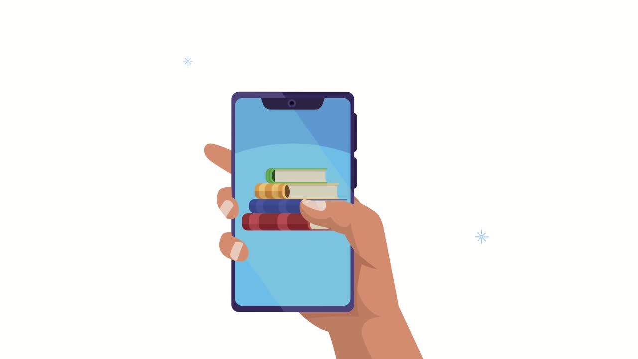 con i libri elettronici in mano nello smartphone