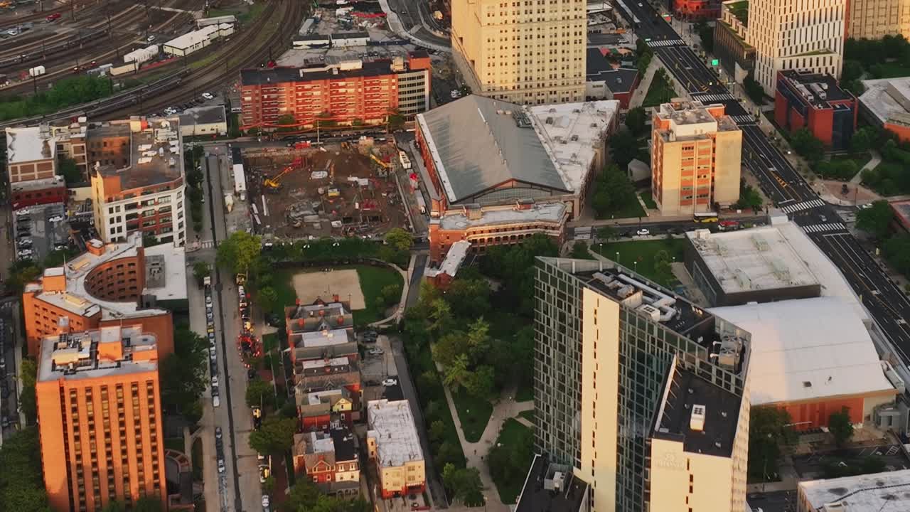 Explore the vibrant streets and buildings of Philadelphia from above