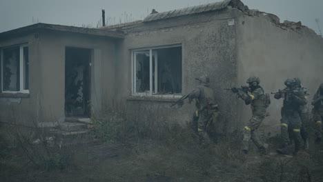 military training exercise in a ruined building