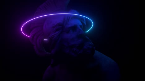 philopoemen sculpture illuminated by neon light. museum art object obtained by 3d scanning. retro futuristic design. 3d animtion