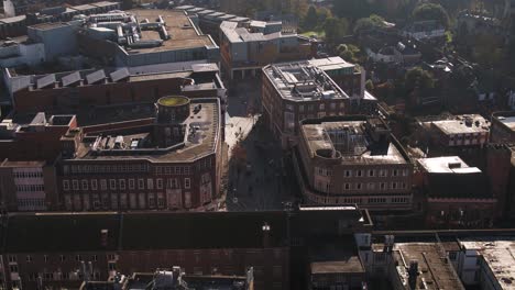 aerial of exeter city shopping district. princesshay shopping center in the background