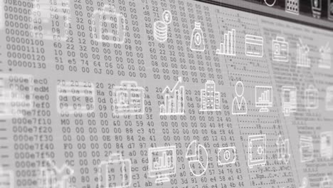 animación de múltiples iconos digitales que se mueven sobre el procesamiento de datos contra un fondo blanco.