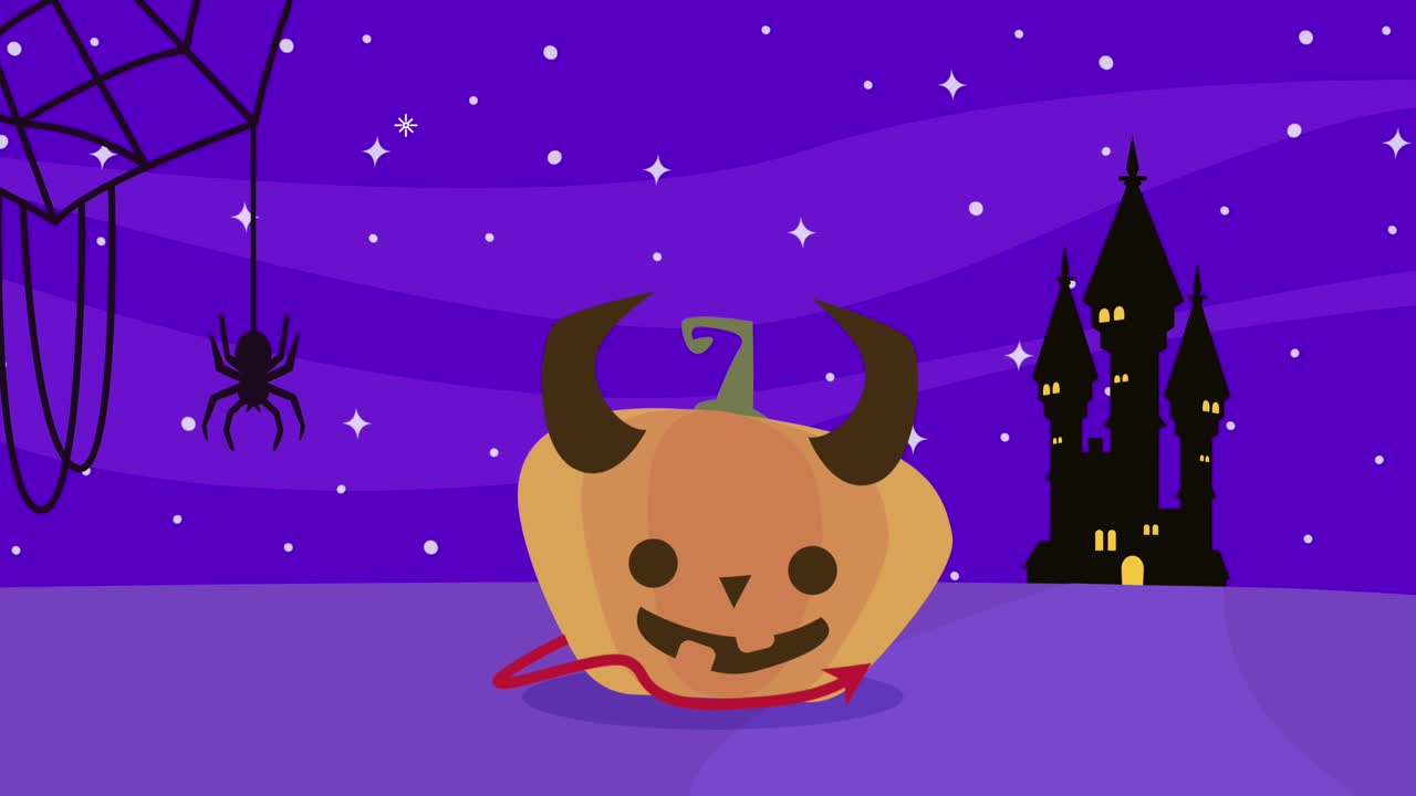 happy halloween diavolo zucca e castello animazione