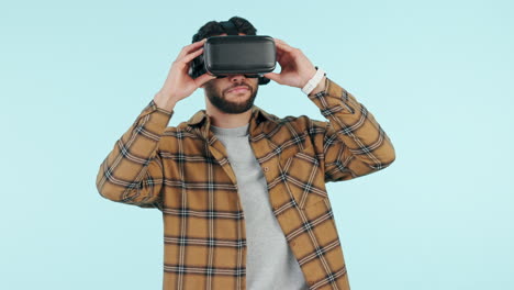 Young-man,-VR-vision-and-glasses-in-software