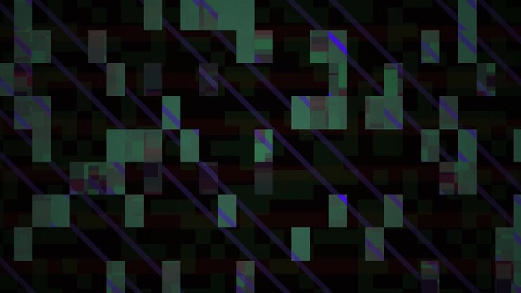 Modello di glitch digitale astratto con blocchi di pixel e linee in movimento