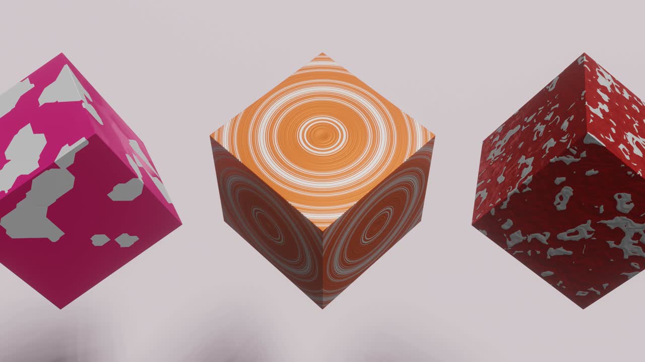 cubos multicolores con patrones abstractos en un fondo blanco. bucle sin costuras animación abstracta en 3d