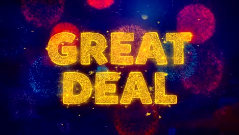 great deal text on colorful firework explosion particles.