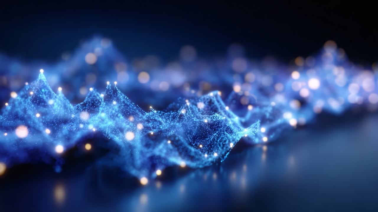 Stunning Abstract Waves of Light: A Captivating Display of Blue and White Particles Creating a Beautiful Digital Landscape