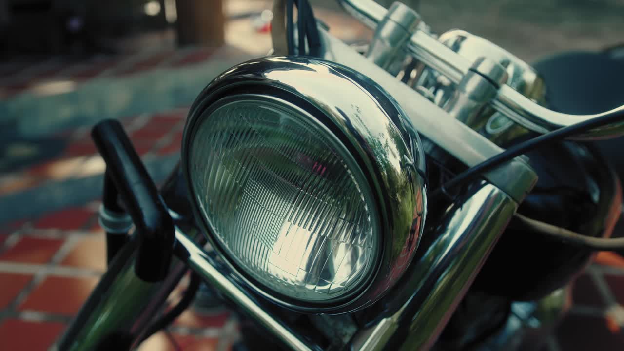 Close-up of a motorcycle headlight