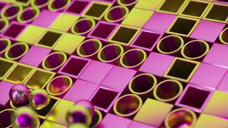 Abstract Geometric Pattern with Cubes, Cylinders, and Balls