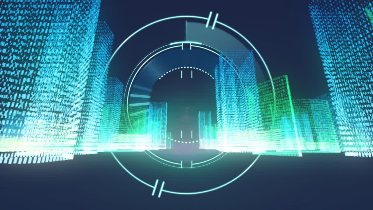 검은색 배경에 3d 블록을 통해 범위의 애니메이션과 디지털 데이터 처리가