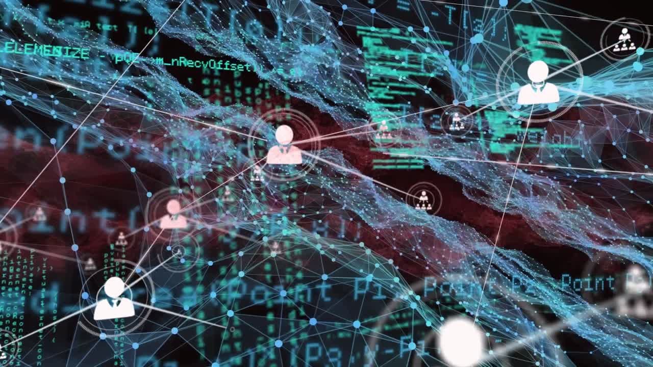 animación de iconos de perfil que conectan puntos con el procesamiento de datos en la interfaz digital