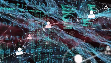 animation of profile icons connecting dots with data processing on digital interface