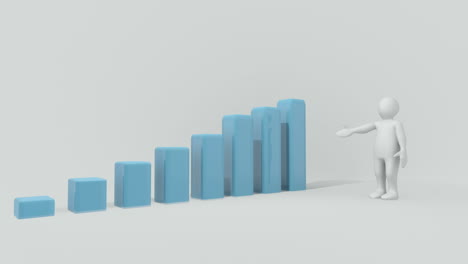 hombre 3d que presenta un gráfico de barras
