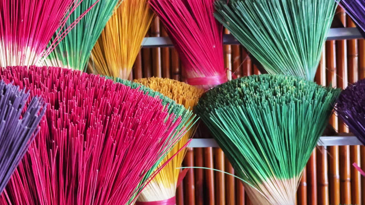Colorful incense sticks arranged in bundles at Quảng Phú Cầu, Hà Nội village