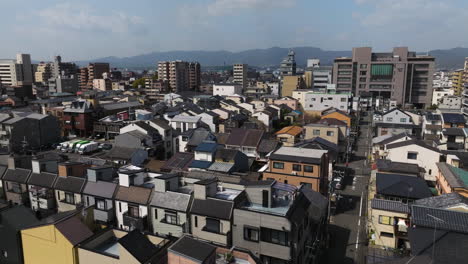 aerial view of residential houses and streets of kyoto, japan