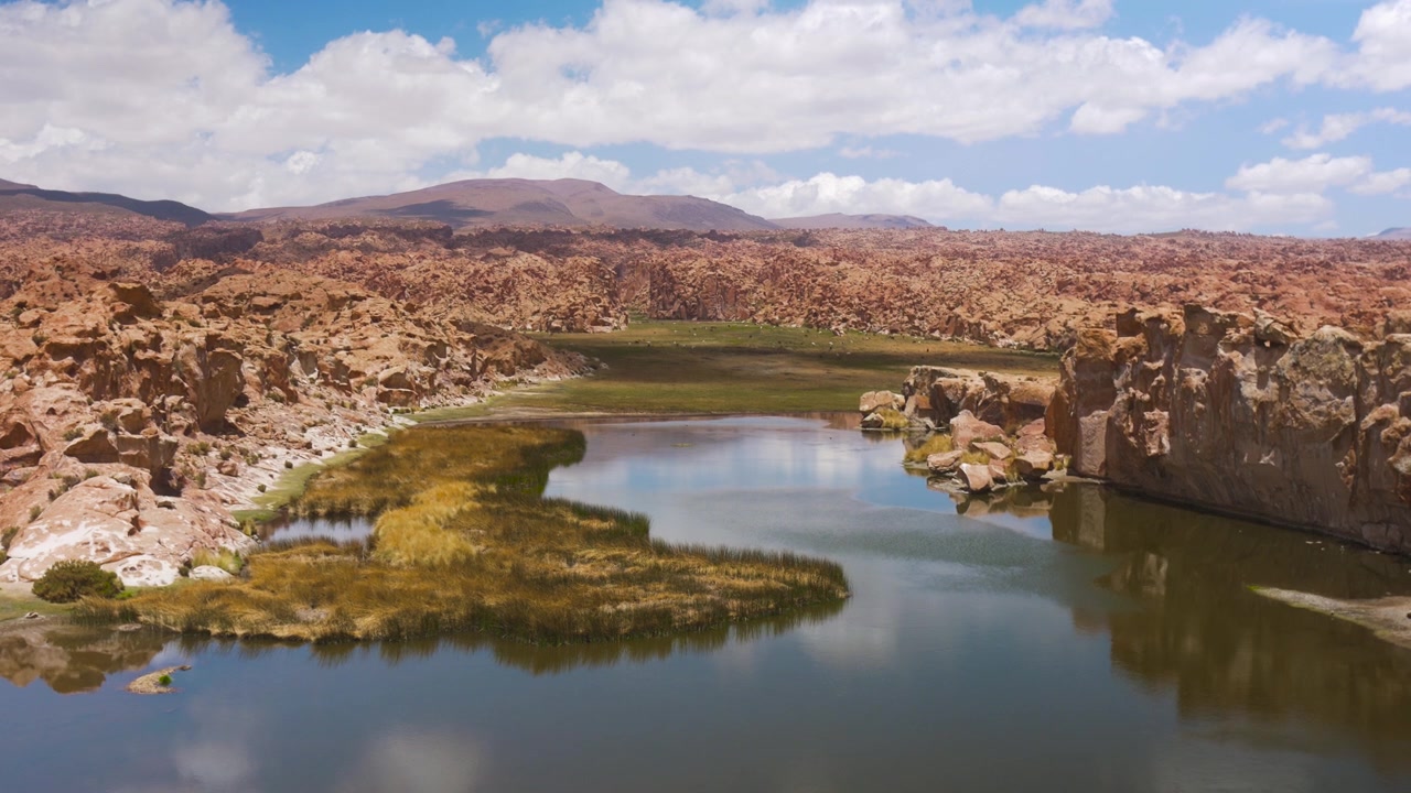 Picturesque Scenery Of Laguna Negra In Salar de Uyuni, Bolivia. wide static shot