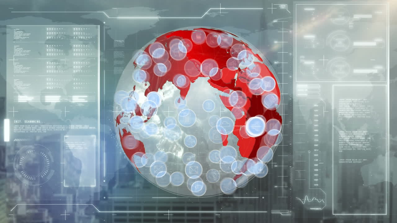 세계 지구와 블록체인 네트워크 아이콘의 디지털 복합