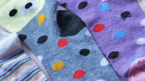 close-up of various patterned socks