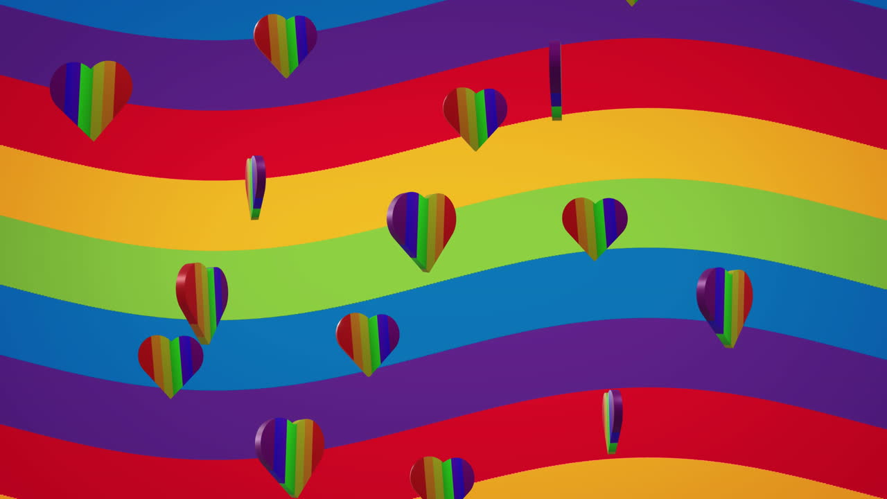 animación de corazones de arco iris sobre el fondo del arco iris