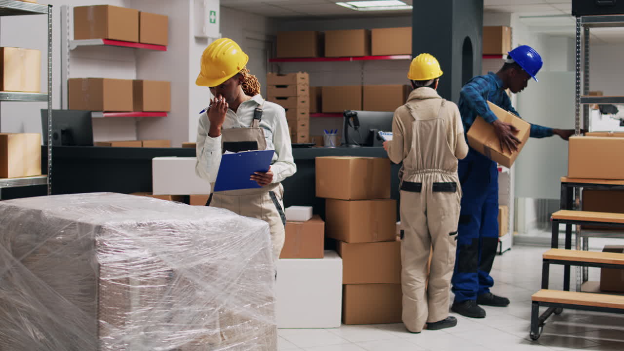 trabajadores del almacén comprobando el inventario