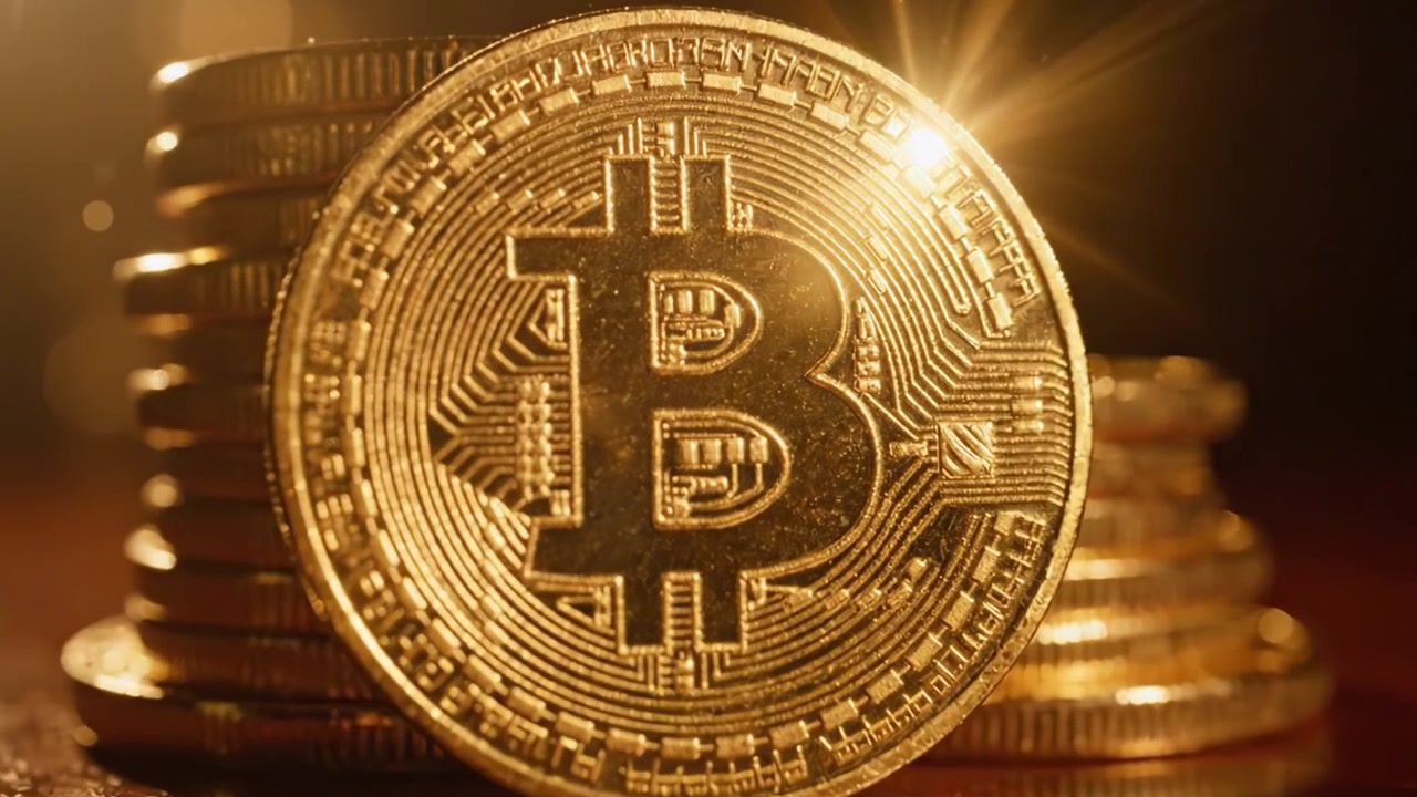 Una pila scintillante di monete Bitcoin che riflettono la luce: uno sguardo approfondito al design intricato della criptovaluta e al suo valore simbolico nell'economia digitale.