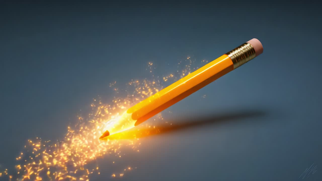 A Dynamic Visualization of a Pencils Journey: Capturing the Transition from a Sparkling Creative Force to a Classic Writing Instrument, Showcasing Artistic Evolution and Imagination