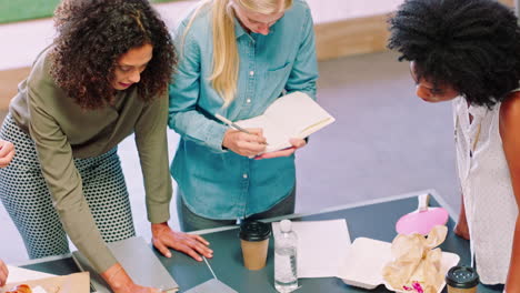 leader, startup meeting and business women