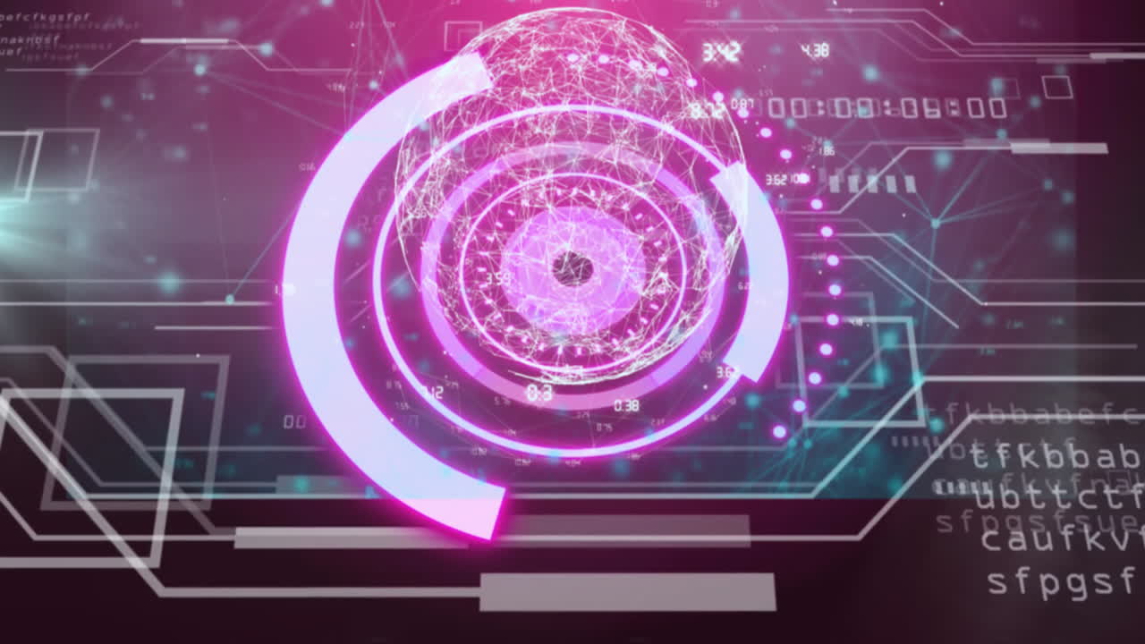 어두운 배경에서 스 스캔과 디지털 데이터 처리의 애니메이션