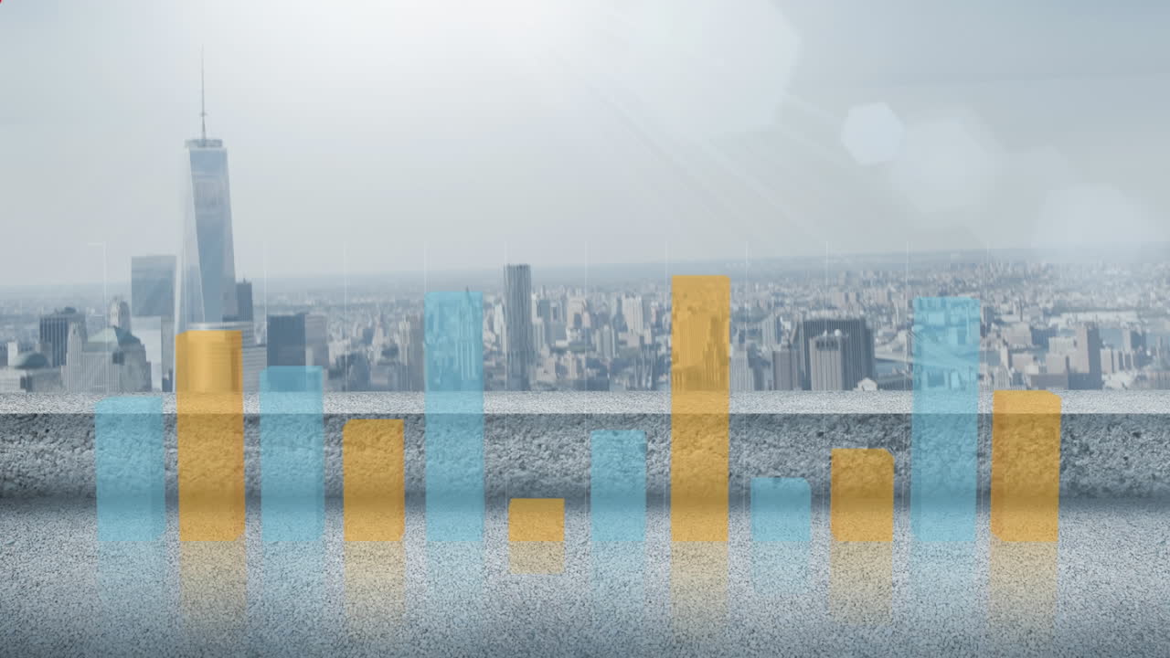 도시 풍경 위의 통계 처리의 애니메이션
