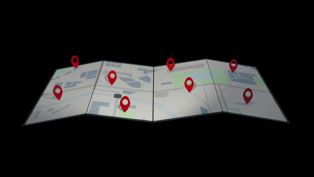 se abre el mapa plegable de la ciudad y los puntos rojos marcan algunos puntos de la ciudad.