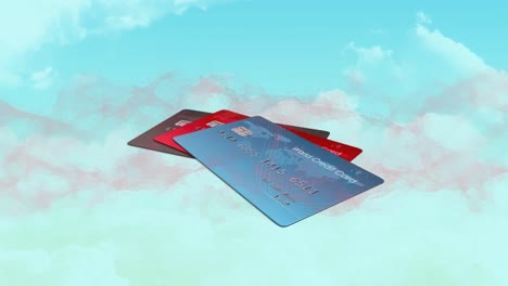 animación de la cadena de adn girando sobre las tarjetas de crédito