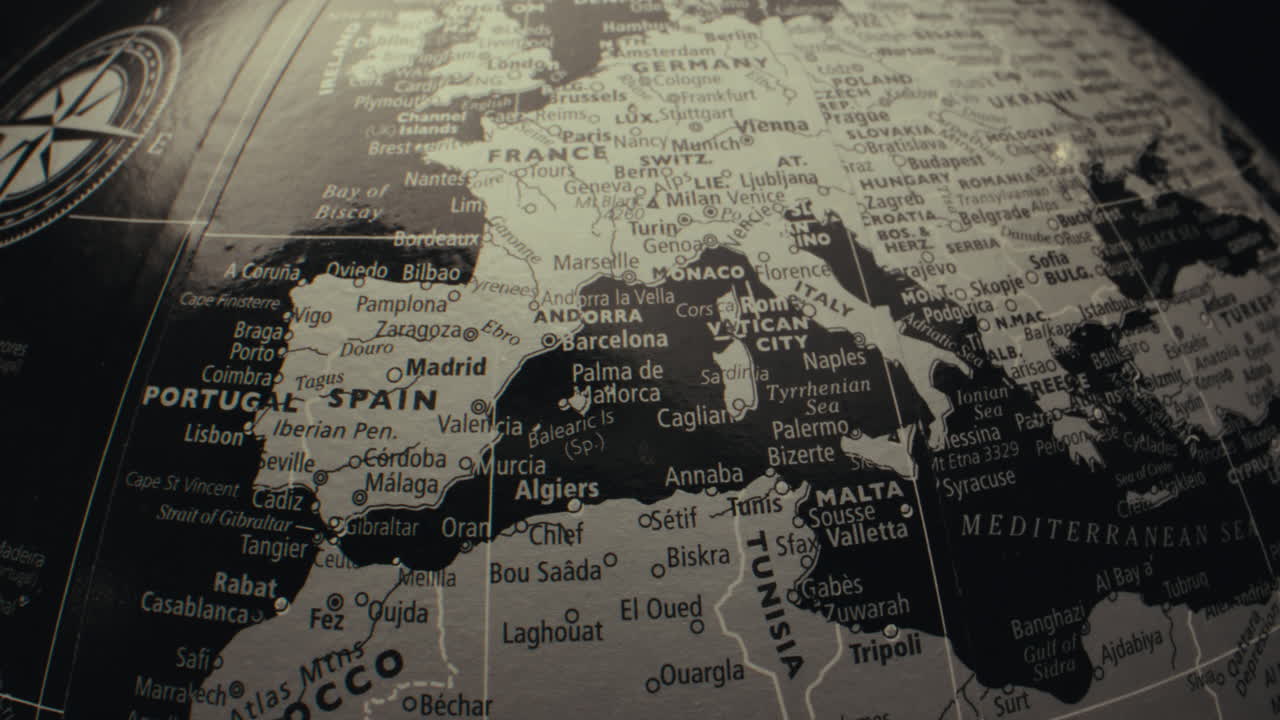 Close-up of a detailed world map on a globe