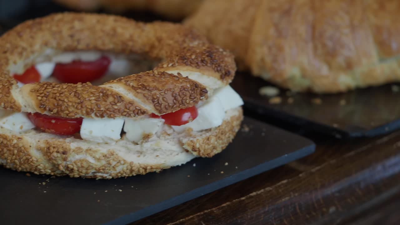Turkish Bagel (Simit) with Cheese and Tomatoes