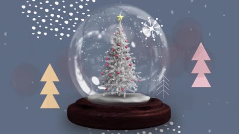 Animation-of-snow-globe-with-christmas-tree-and-shooting-star-with-snow-falling