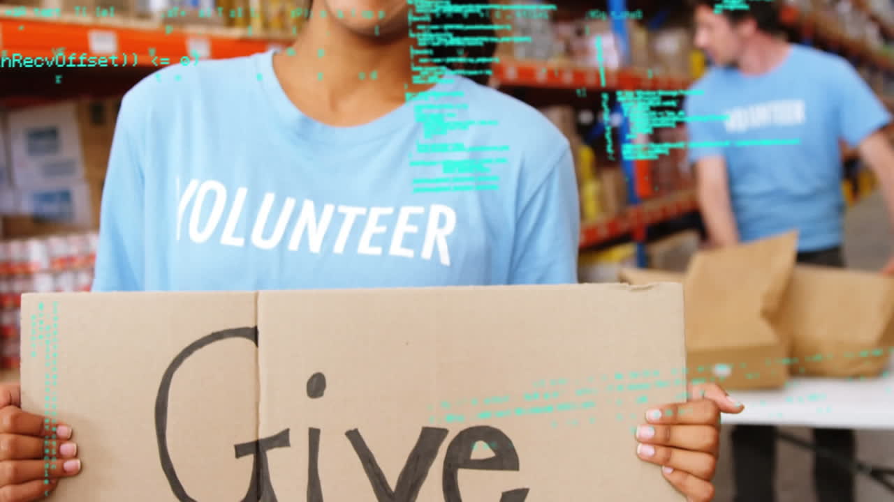 animación del procesamiento de datos sobre diversas personas que trabajan en el almacén