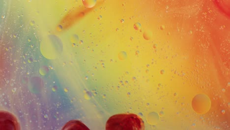 Animation-of-bubbles-moving-on-red-and-orange-liquid-with-copy-space