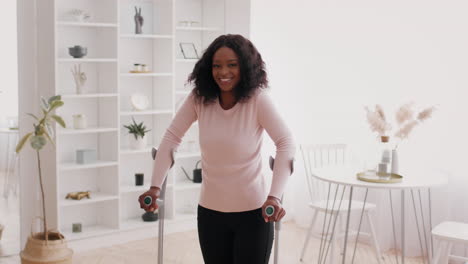 woman with crutches in a home setting