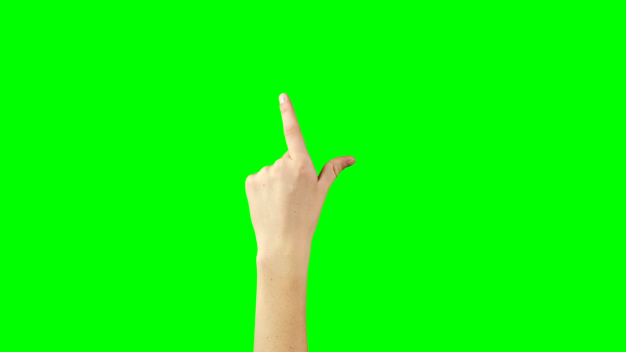 Persona che fa un gesto con la mano su sfondo green screen