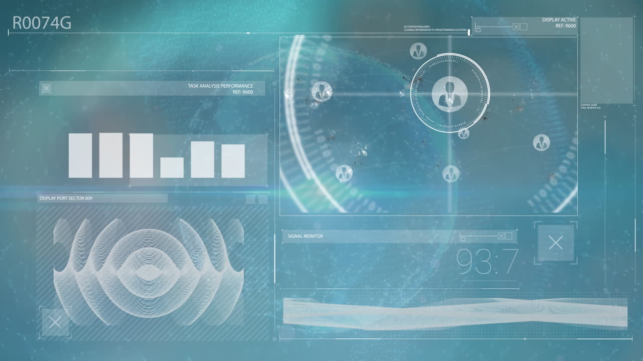 Animation of digital screen with diverse data and globe