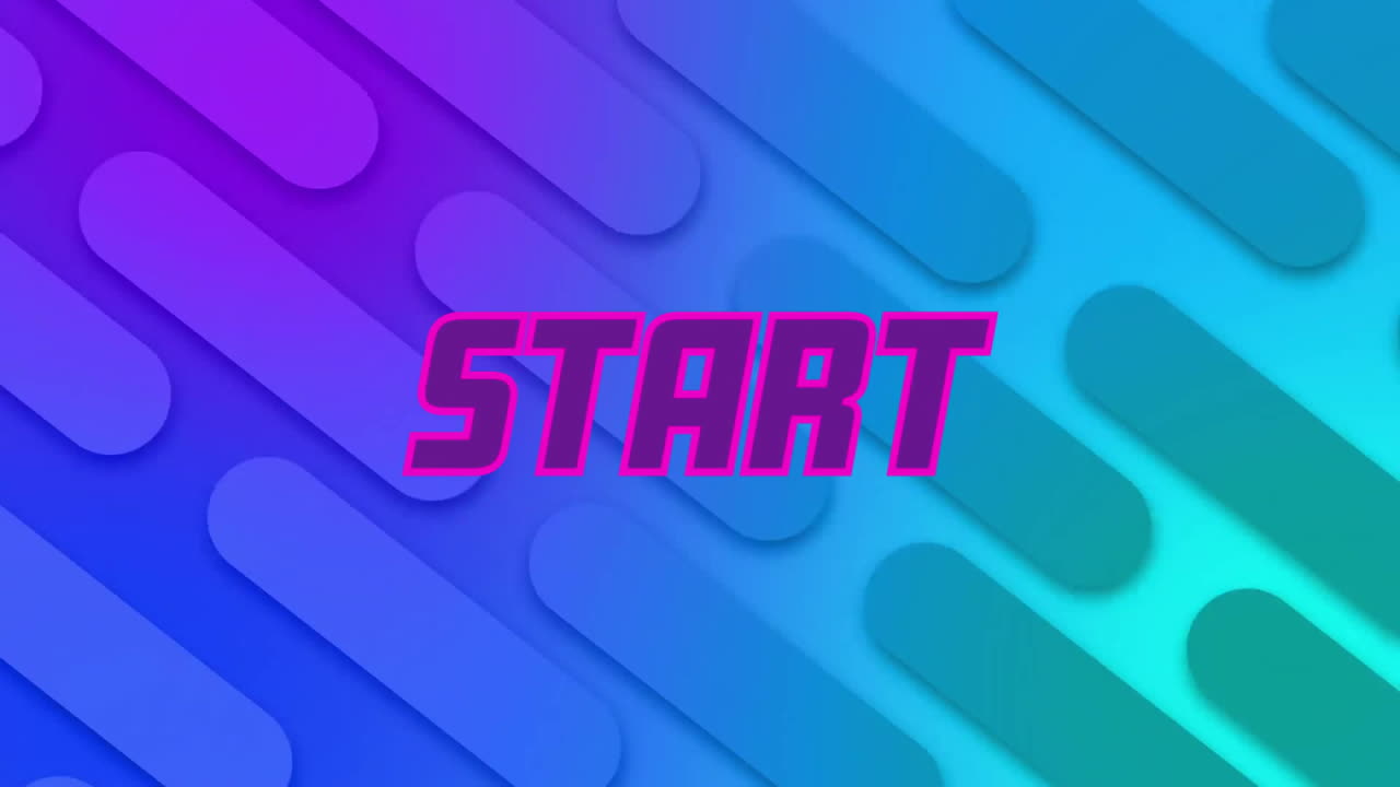 Animation of start text over lines on blue background