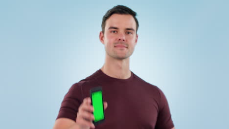 Phone,-green-screen-and-man-with-gym-advertising