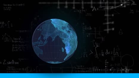 Animation-of-globe-over-mathematical-equations-on-black-background