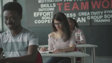 university girl studying in class 1