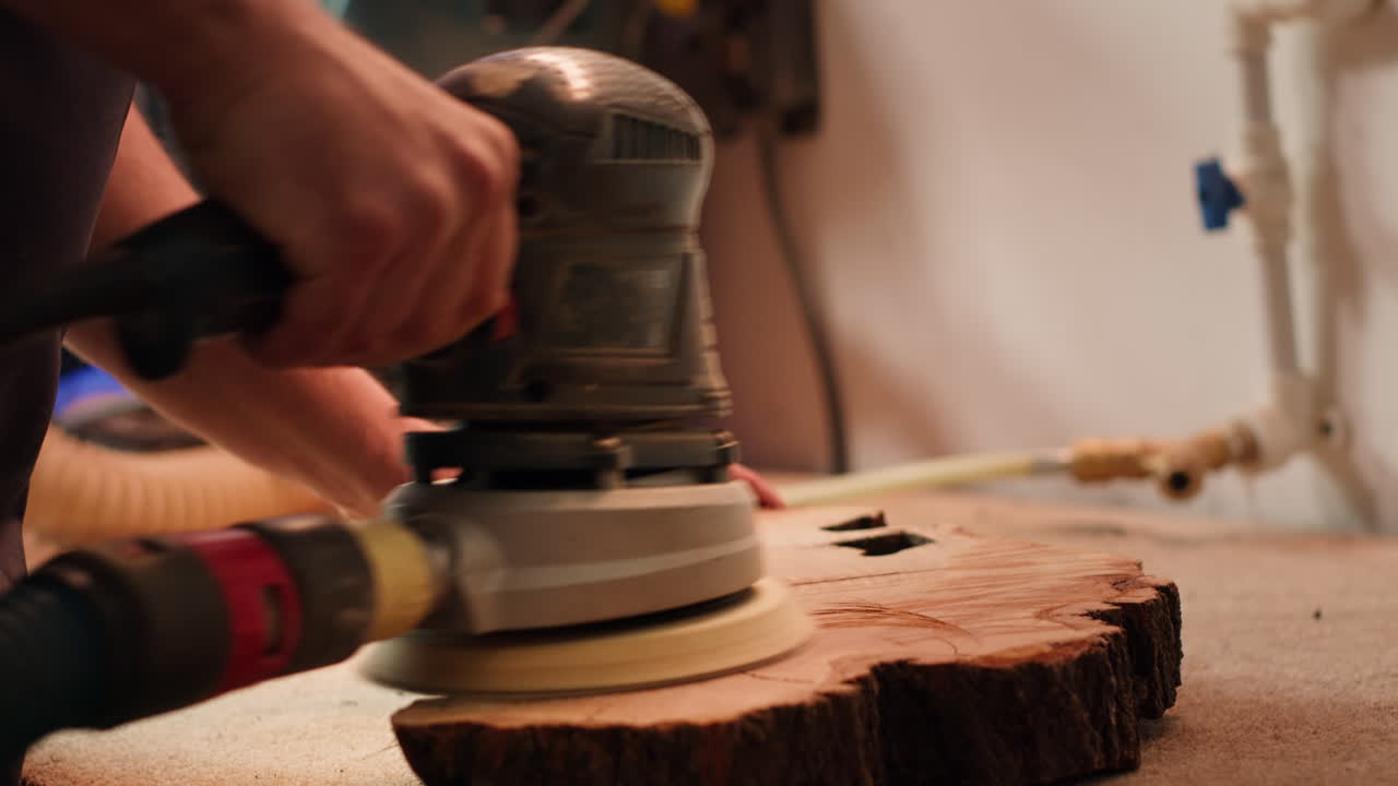 специалист по деревообработке в мастерской по сборке мебели с использованием угловой шлифовальной машины